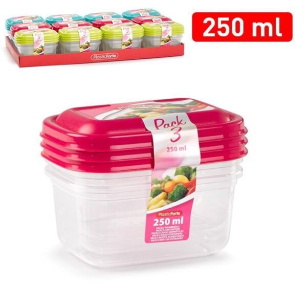 3x Clip & Lock lids Containers Storage Plastic Boxes 250ml